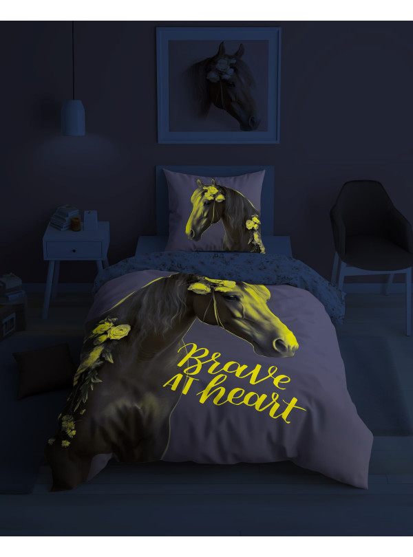 POŚCIEL 160x200 ŚWIECĄCA W CIEMNOŚCI Z KONIEM KOŃ 5412_A