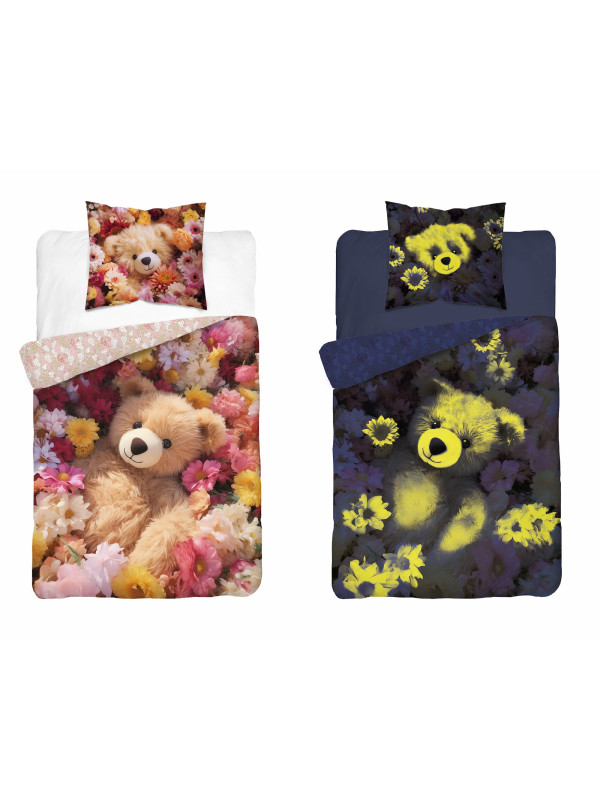 POŚCIEL 140x200 ŚWIECĄCA W CIEMNOŚCI MIŚ W KWIATACH 5415_A