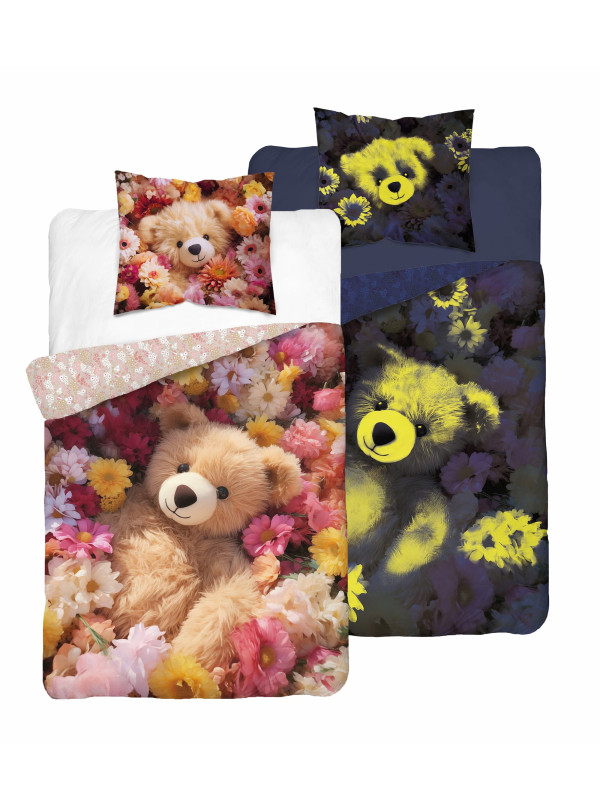 POŚCIEL 140x200 ŚWIECĄCA W CIEMNOŚCI MIŚ W KWIATACH 5415_A