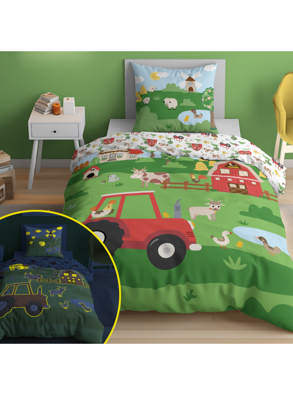 POŚCIEL 140x200 ŚWIECĄCA W CIEMNOŚCI FARMA TRAKTOR 5417_A
