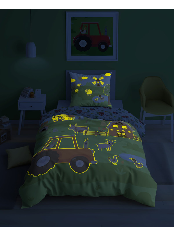 POŚCIEL 140x200 ŚWIECĄCA W CIEMNOŚCI FARMA TRAKTOR 5417_A