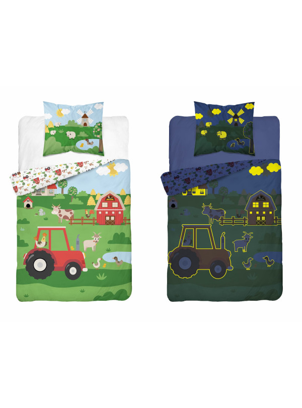 POŚCIEL 140x200 ŚWIECĄCA W CIEMNOŚCI FARMA TRAKTOR 5417_A
