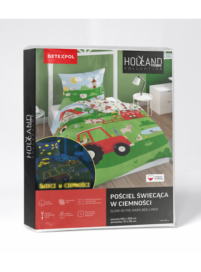 POŚCIEL 160x200 ŚWIECĄCA W CIEMNOŚCI FARMA TRAKTOR 5417_A