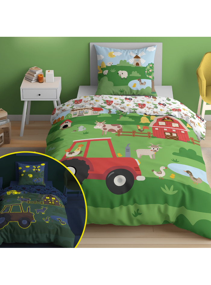 POŚCIEL 160x200 ŚWIECĄCA W CIEMNOŚCI FARMA TRAKTOR 5417_A