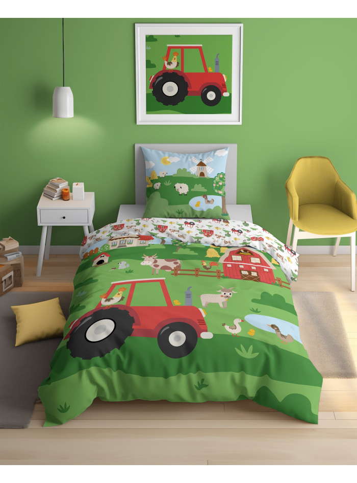 POŚCIEL 160x200 ŚWIECĄCA W CIEMNOŚCI FARMA TRAKTOR 5417_A