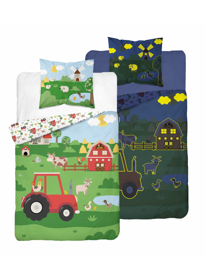 POŚCIEL 160x200 ŚWIECĄCA W CIEMNOŚCI FARMA TRAKTOR 5417_A