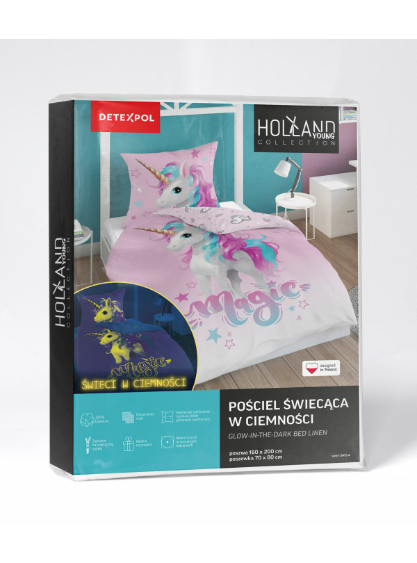 POŚCIEL 160x200 ŚWIECĄCA W CIEMNOŚCI JEDNOROŻEC 5419_A