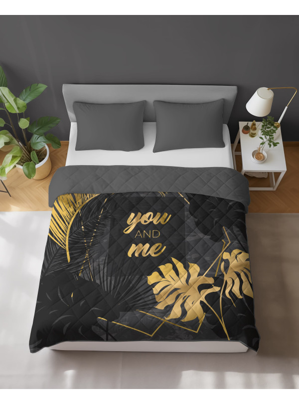 NARZUTA NA ŁÓZKO 170x210 PIKOWANA CZARNO ZŁOTA YOU AND ME K_103