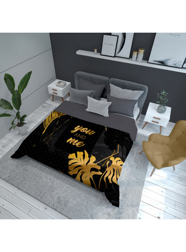 NARZUTA NA ŁÓZKO 170x210 PIKOWANA CZARNO ZŁOTA YOU AND ME K_103