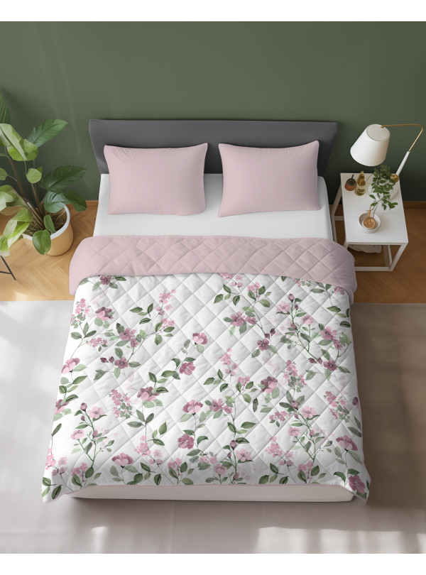 NARZUTA NA ŁÓZKO 220x240 PIKOWANA BIAŁA W KWIATY K_117