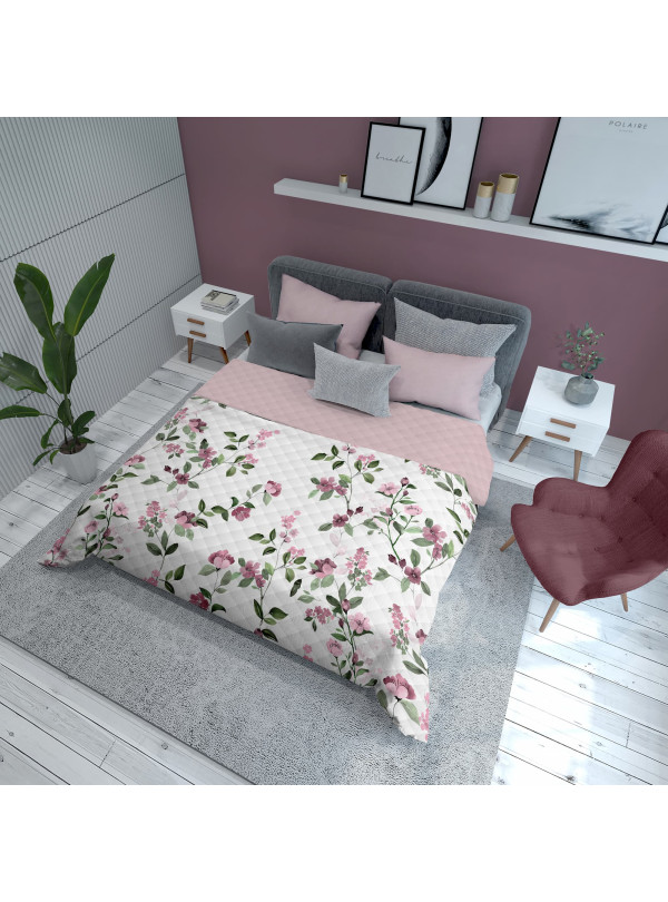 NARZUTA NA ŁÓZKO 220x240 PIKOWANA BIAŁA W KWIATY K_117