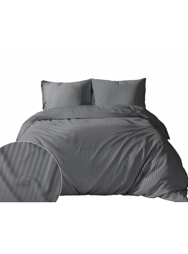 KOMPLET POŚCIELI 200x220 ADAMASZEK CIEMNOSZARA HOTELOWA PREMIUM