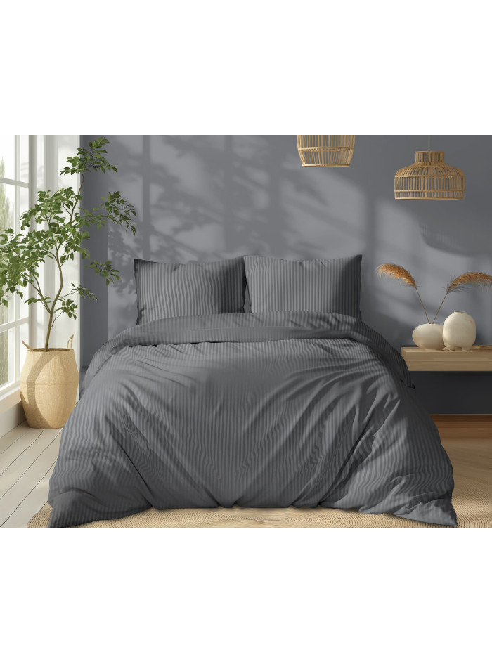 KOMPLET POŚCIELI 200x220 ADAMASZEK CIEMNOSZARA HOTELOWA PREMIUM