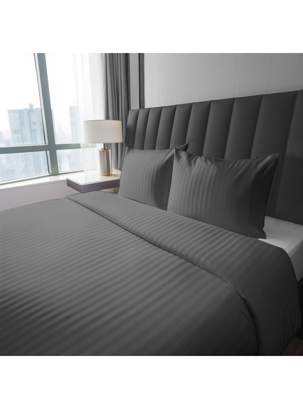 KOMPLET POŚCIELI 200x220 ADAMASZEK CIEMNOSZARA HOTELOWA PREMIUM