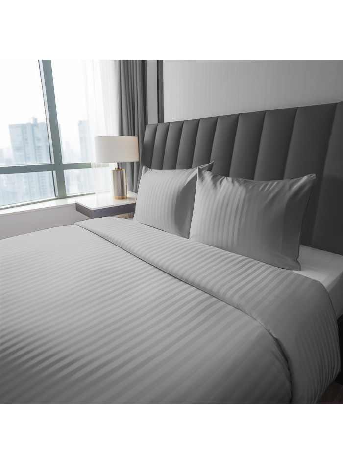 KOMPLET POŚCIELI 160x200 ADAMASZEK JASNOSZARA HOTELOWA PREMIUM