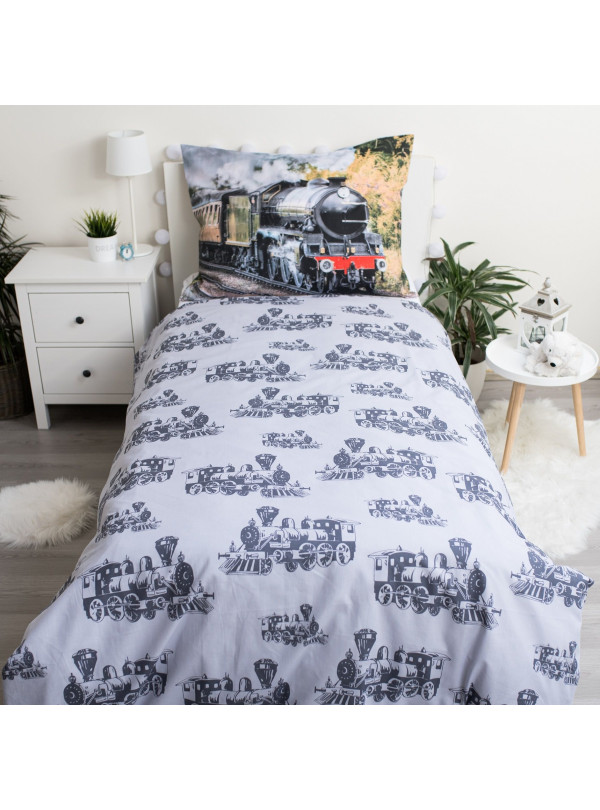 POŚCIEL MŁODZIEŻOWA 140x200 LOKOMOTYWA POCIĄG BAWEŁNIANA