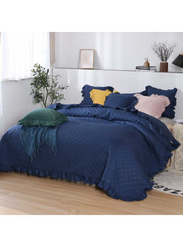 NARZUTA NA ŁÓZKO 200x220 PIKOWANA Z FALBANKĄ GRANATOWA