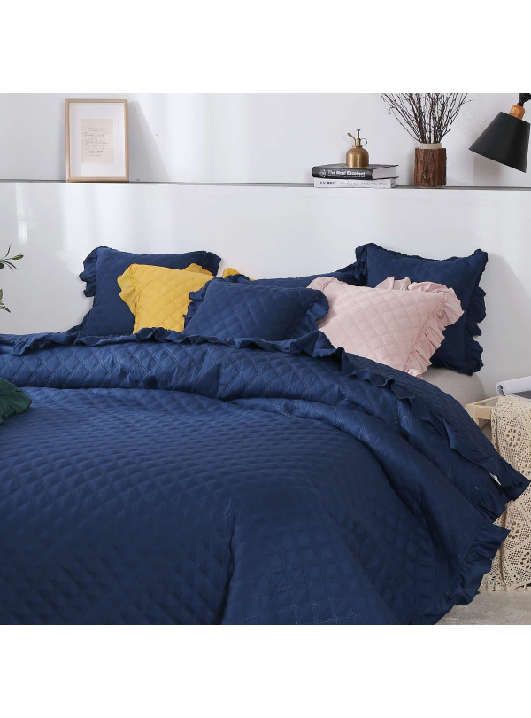 NARZUTA NA ŁÓZKO 200x220 PIKOWANA Z FALBANKĄ GRANATOWA